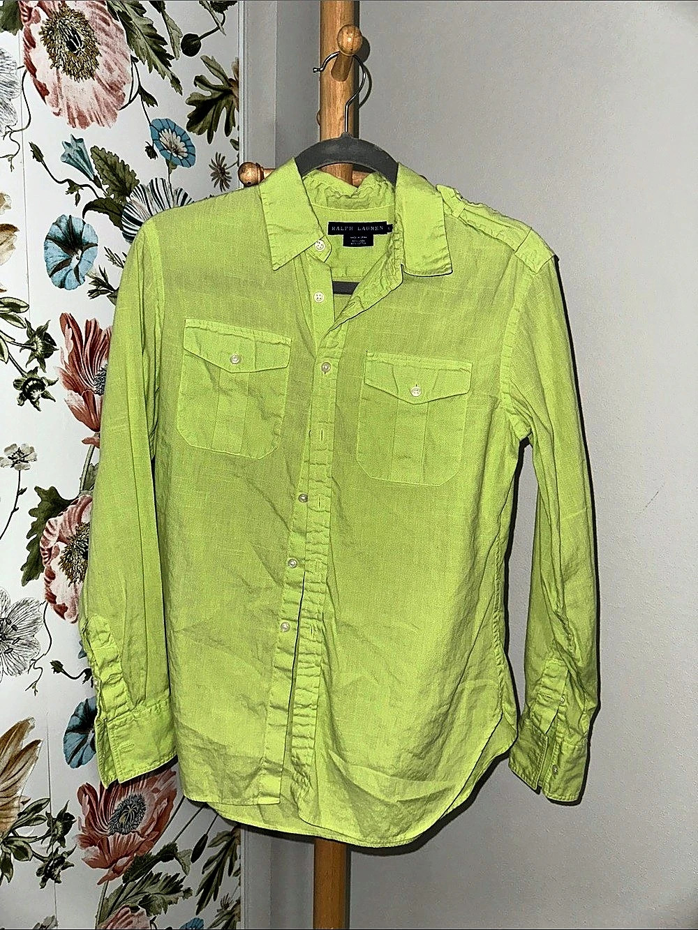 Ralph Lauren Green Linen Cotton Button Down Shirt Like New